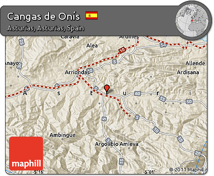 Shaded Relief Map of Cangas De Onís