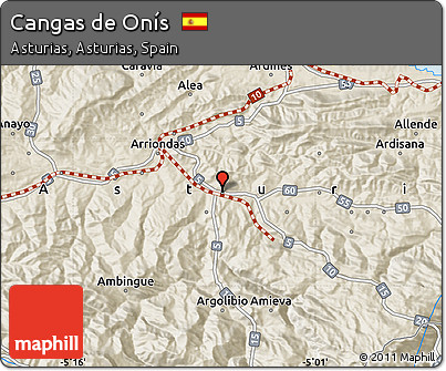 Shaded Relief Map of Cangas De Onís