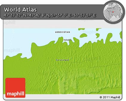 Physical 3D Map of the Area around 43° 27' 40" N, 60° 25' 29" E