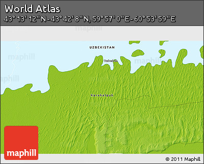 Physical 3D Map of the Area around 43° 27' 40" N, 60° 25' 29" E