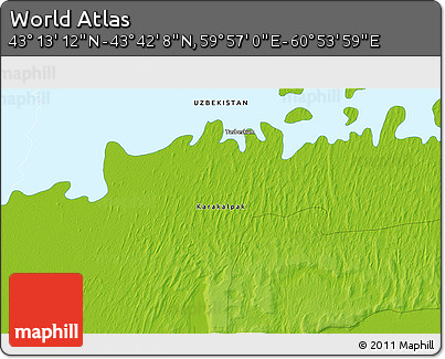 Physical 3D Map of the Area around 43° 27' 40" N, 60° 25' 29" E
