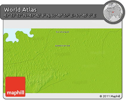 Physical 3D Map of the Area around 43° 27' 40" N, 61° 16' 29" E