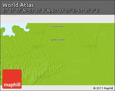 Physical 3D Map of the Area around 43° 27' 40" N, 61° 16' 29" E
