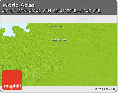 Physical 3D Map of the Area around 43° 27' 40" N, 61° 16' 29" E