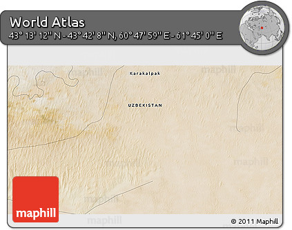 Satellite 3D Map of the Area around 43° 27' 40" N, 61° 16' 29" E