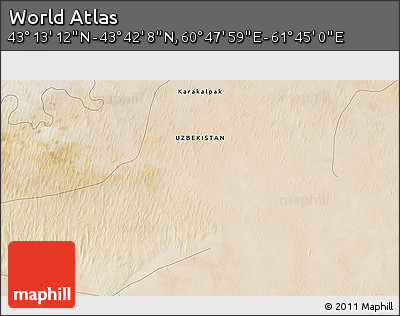 Satellite 3D Map of the Area around 43° 27' 40" N, 61° 16' 29" E