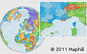 Political Location Map of the area around 43° 27' 40" N, 6° 1' 30" E