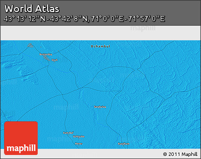Political 3D Map of the Area around 43° 27' 40" N, 71° 28' 29" E