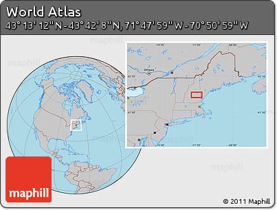 Gray Location Map of the Area around 43° 27' 40" N, 71° 19' 29" W