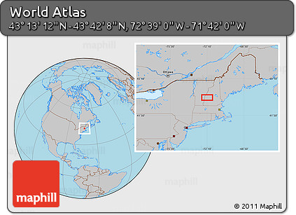 Gray Location Map of the Area around 43° 27' 40" N, 72° 10' 30" W