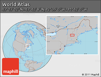 Gray Location Map of the Area around 43° 27' 40" N, 72° 10' 30" W