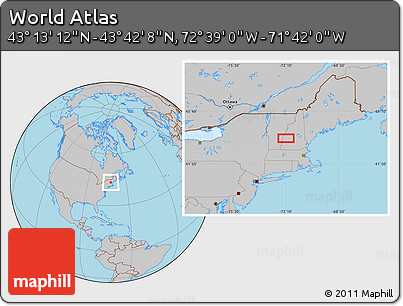 Gray Location Map of the Area around 43° 27' 40" N, 72° 10' 30" W