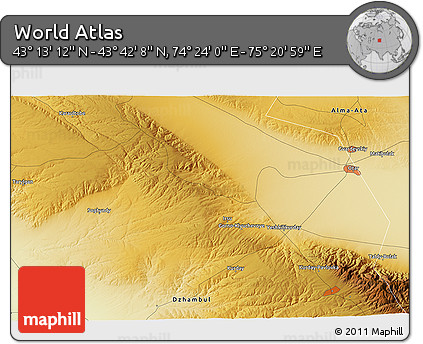 Physical 3D Map of the Area around 43° 27' 40" N, 74° 52' 30" E
