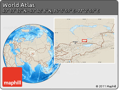 Shaded Relief Location Map of the Area around 43° 27' 40" N, 76° 34' 29" E