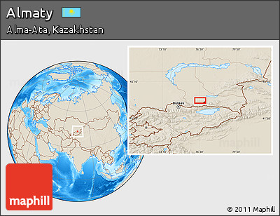 Shaded Relief Location Map of Almaty