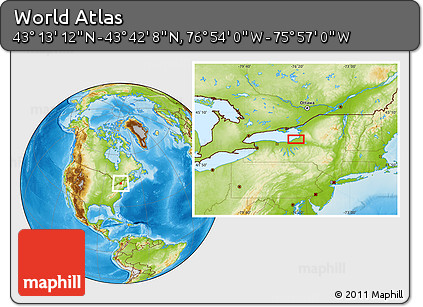 Physical Location Map of the Area around 43° 27' 40" N, 76° 25' 30" W