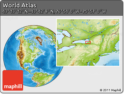 Physical Location Map of the Area around 43° 27' 40" N, 76° 25' 30" W