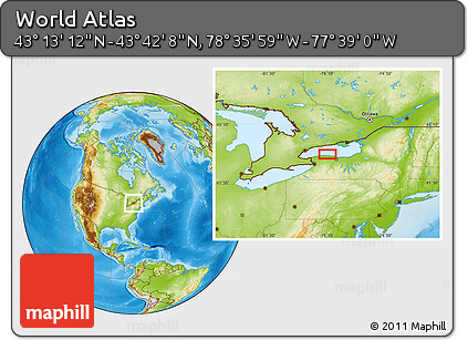 Physical Location Map of the Area around 43° 27' 40" N, 78° 7' 30" W