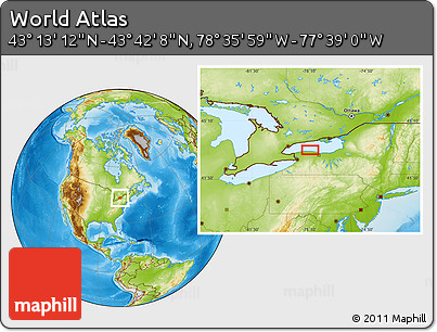 Physical Location Map of the Area around 43° 27' 40" N, 78° 7' 30" W