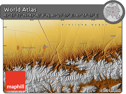 Physical Map of the Area around 43° 27' 40" N, 80° 49' 29" E