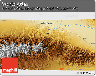 Physical 3D Map of the Area around 43° 27' 40" N, 81° 40' 30" E