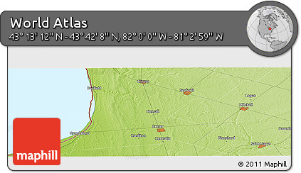 Physical Panoramic Map of the Area around 43° 27' 40" N, 81° 31' 30" W
