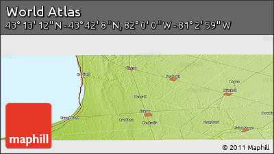 Physical Panoramic Map of the Area around 43° 27' 40" N, 81° 31' 30" W