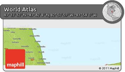 Physical Panoramic Map of the Area around 43° 27' 40" N, 82° 22' 30" W