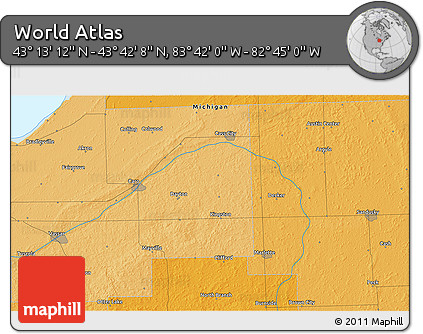 Political 3D Map of the Area around 43° 27' 40" N, 83° 13' 29" W