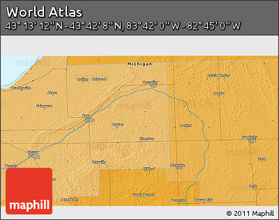 Political 3D Map of the Area around 43° 27' 40" N, 83° 13' 29" W