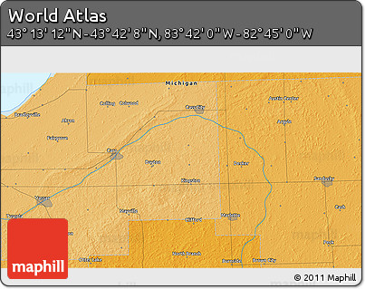 Political 3D Map of the Area around 43° 27' 40" N, 83° 13' 29" W