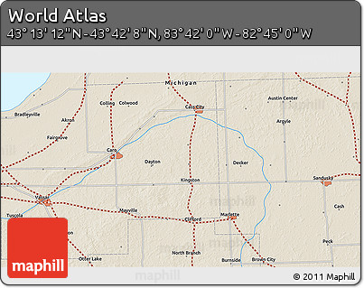 Shaded Relief 3D Map of the Area around 43° 27' 40" N, 83° 13' 29" W