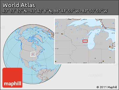 Gray Location Map of the Area around 43° 27' 40" N, 88° 19' 29" W
