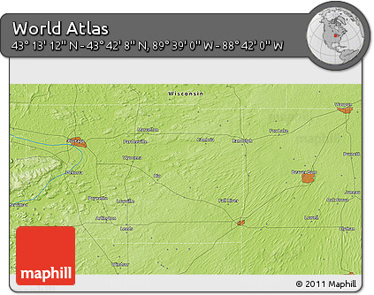 Physical 3D Map of the Area around 43° 27' 40" N, 89° 10' 30" W