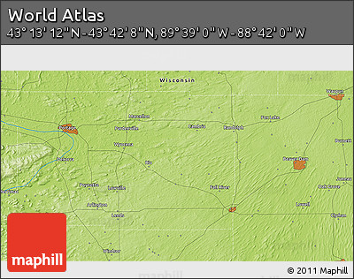 Physical 3D Map of the Area around 43° 27' 40" N, 89° 10' 30" W