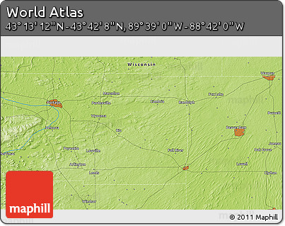 Physical 3D Map of the Area around 43° 27' 40" N, 89° 10' 30" W