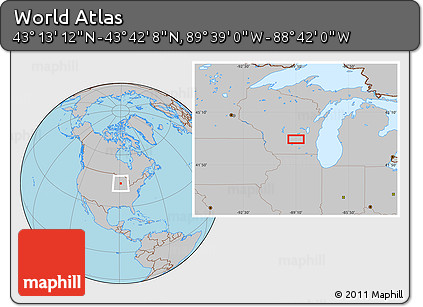 Gray Location Map of the Area around 43° 27' 40" N, 89° 10' 30" W