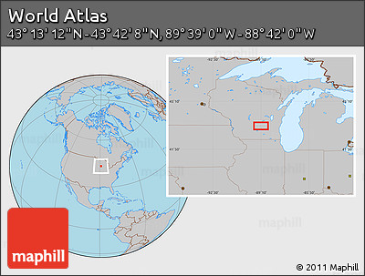 Gray Location Map of the Area around 43° 27' 40" N, 89° 10' 30" W