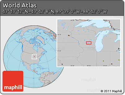 Gray Location Map of the Area around 43° 27' 40" N, 89° 10' 30" W