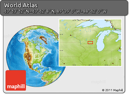 Physical Location Map of the Area around 43° 27' 40" N, 89° 10' 30" W