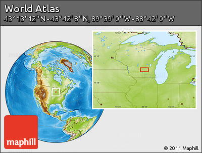 Physical Location Map of the Area around 43° 27' 40" N, 89° 10' 30" W
