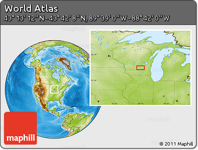 Physical Location Map of the Area around 43° 27' 40" N, 89° 10' 30" W
