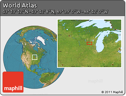 Satellite Location Map of the Area around 43° 27' 40" N, 89° 10' 30" W