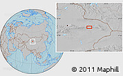 Gray Location Map of the area around 43° 27' 40" N, 91° 52' 30" E, hill shading