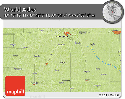 Physical 3D Map of the Area around 43° 27' 40" N, 93° 25' 30" W