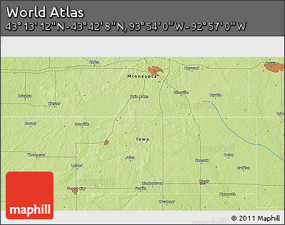 Physical 3D Map of the Area around 43° 27' 40" N, 93° 25' 30" W