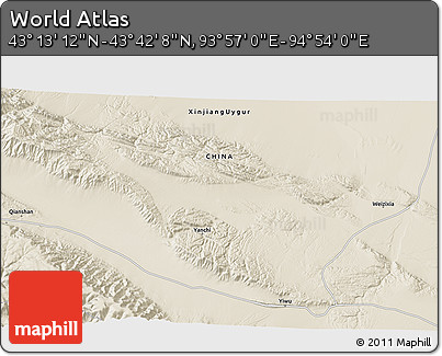 Shaded Relief 3D Map of the Area around 43° 27' 40" N, 94° 25' 30" E