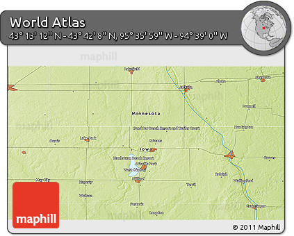 Physical 3D Map of the Area around 43° 27' 40" N, 95° 7' 30" W