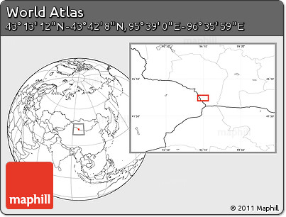 Blank Location Map of the Area around 43° 27' 40" N, 96° 7' 30" E
