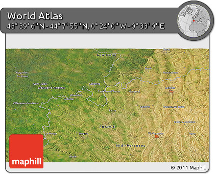 Satellite 3D Map of the Area around 43° 53' 30" N, 0° 4' 30" E